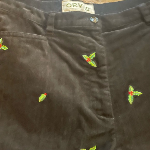 ORVIS Christmas ladies size 14 black cordaroy's w/green holly & red berries EUC! - Picture 7 of 9